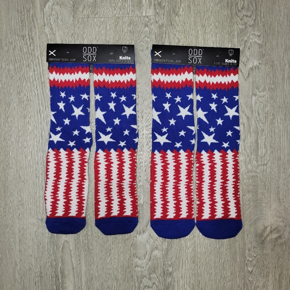 2 Pairs - Odd Sox USA Punk American Flag Crew Socks New - Picture 1 of 4
